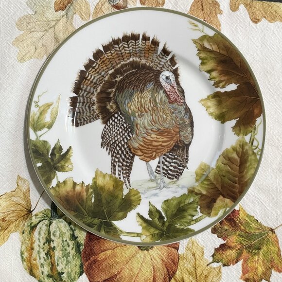 Williams Sonoma Botanical Leaf and Turkey 8.5" Salad Plate Fall Thanksgiving - Picture 10 of 12